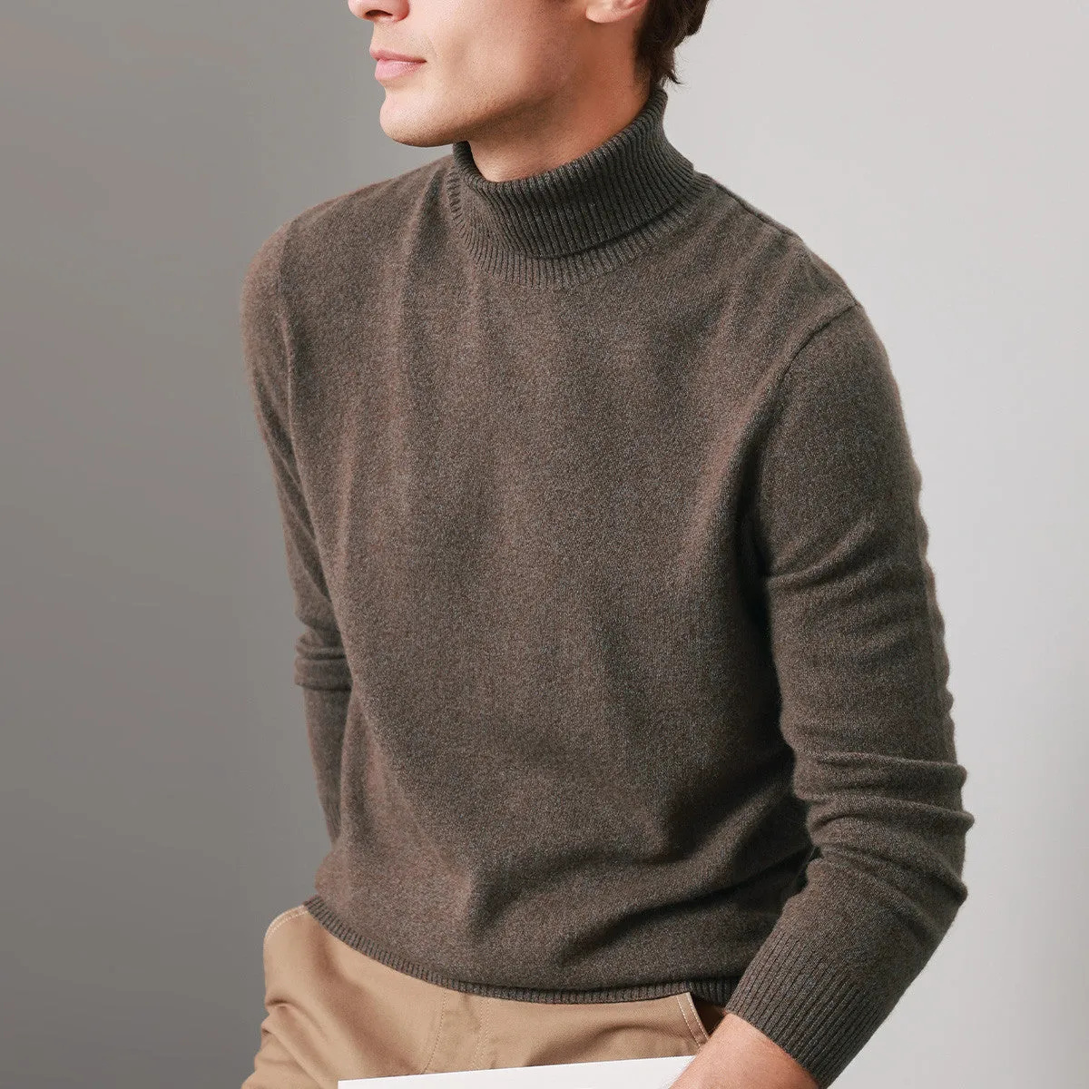 100% Cashmere Mens Ribbed Turtleneck Sweater