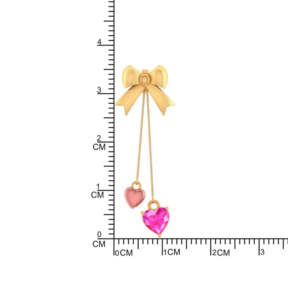 22k Combined With Hearts And Bow Style Gold Earrings