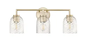 3 Lamps Catania Vanity Light - Modern Gold - Clear Swirl Glass - 22.8in. Wide