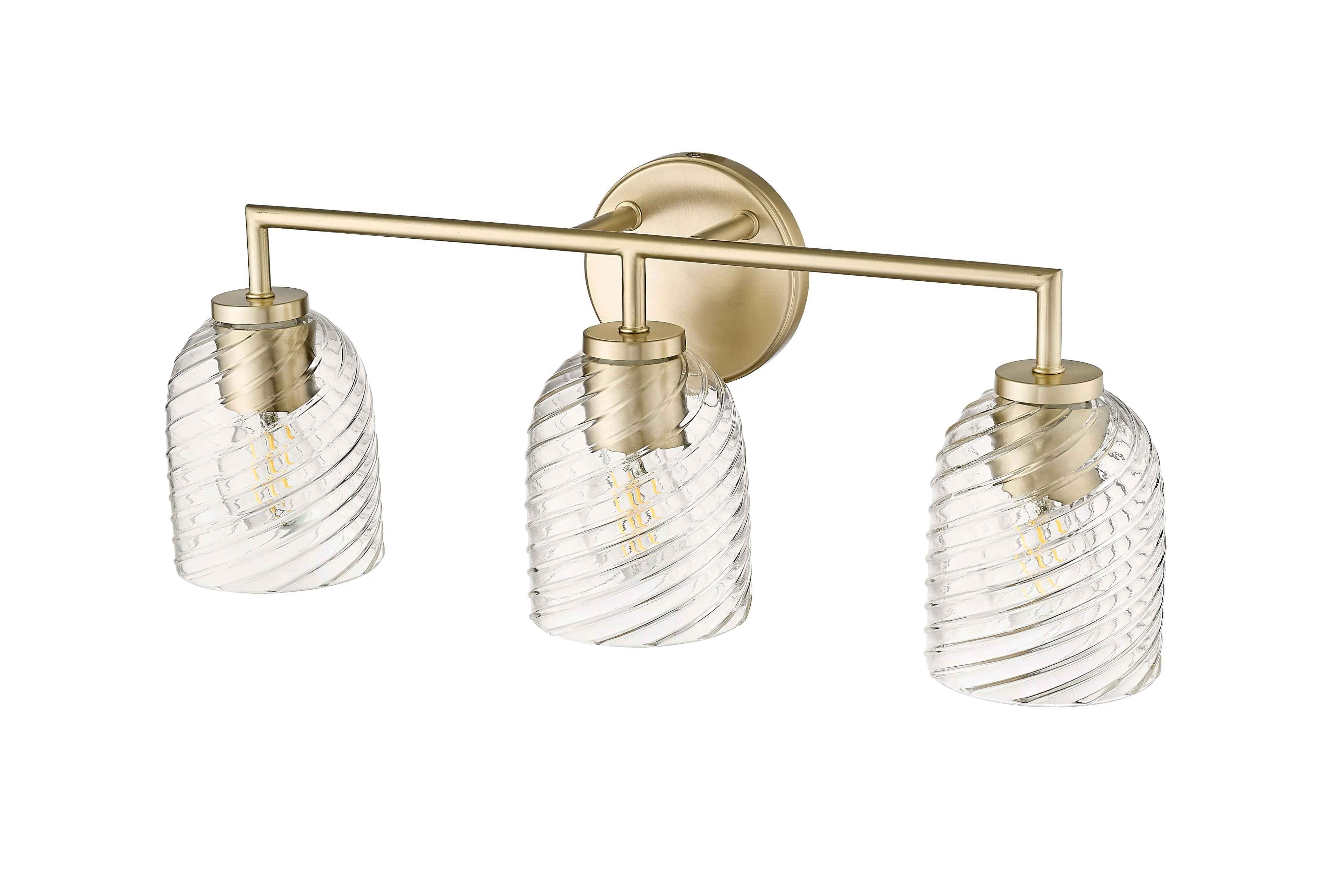 3 Lamps Catania Vanity Light - Modern Gold - Clear Swirl Glass - 22.8in. Wide