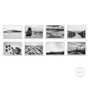 8 Pcs Coastal Gallery Wall Art Black And White PRINTABLE ART, Ocean Nature Prints, Landscape Photography, Modern Minimalist Print, Nordic Decor, Coastal Wall Art