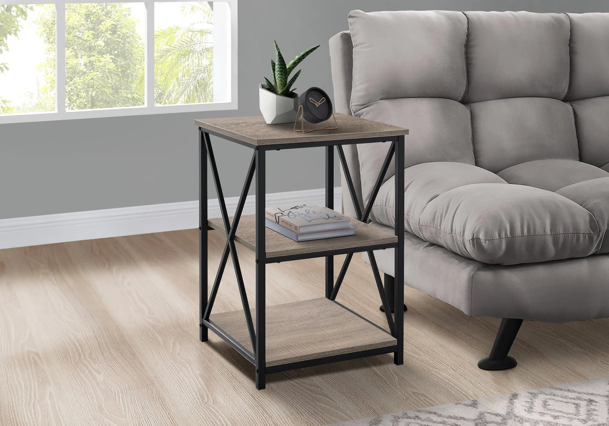 Accent Table - 26"H / Dark Taupe / Black Metal