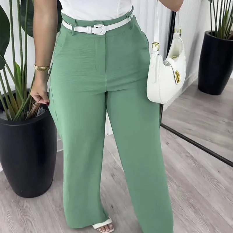 Advbridge business casual women outfits chic Solid Color Square Collar Sling Simple Elegant Top with High Waist Wide Leg Straight Trousers Two-Piece Set