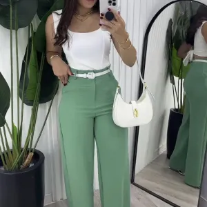 Advbridge business casual women outfits chic Solid Color Square Collar Sling Simple Elegant Top with High Waist Wide Leg Straight Trousers Two-Piece Set