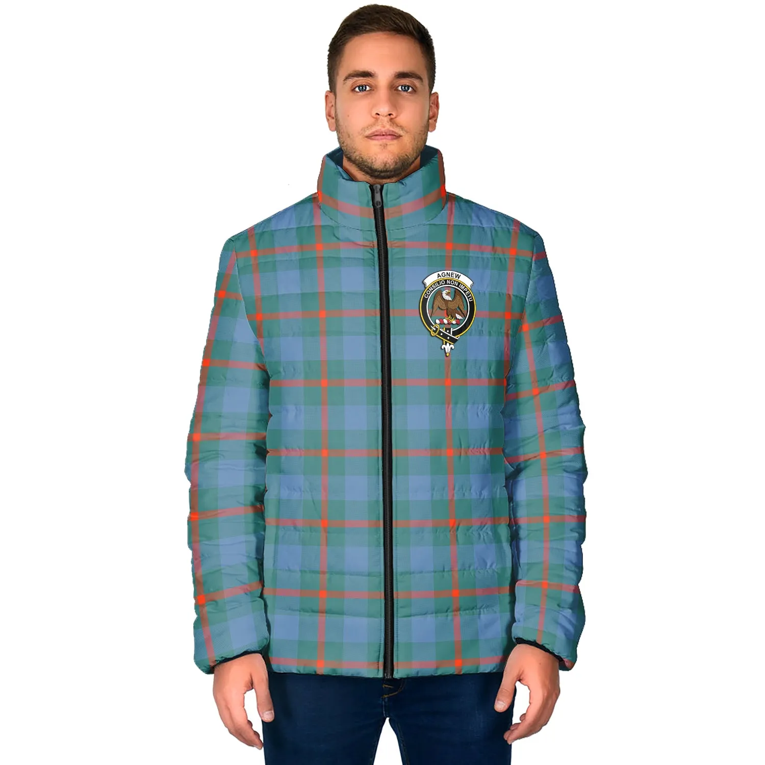 Agnew Ancient Tartan Padded Jacket with Family Crest