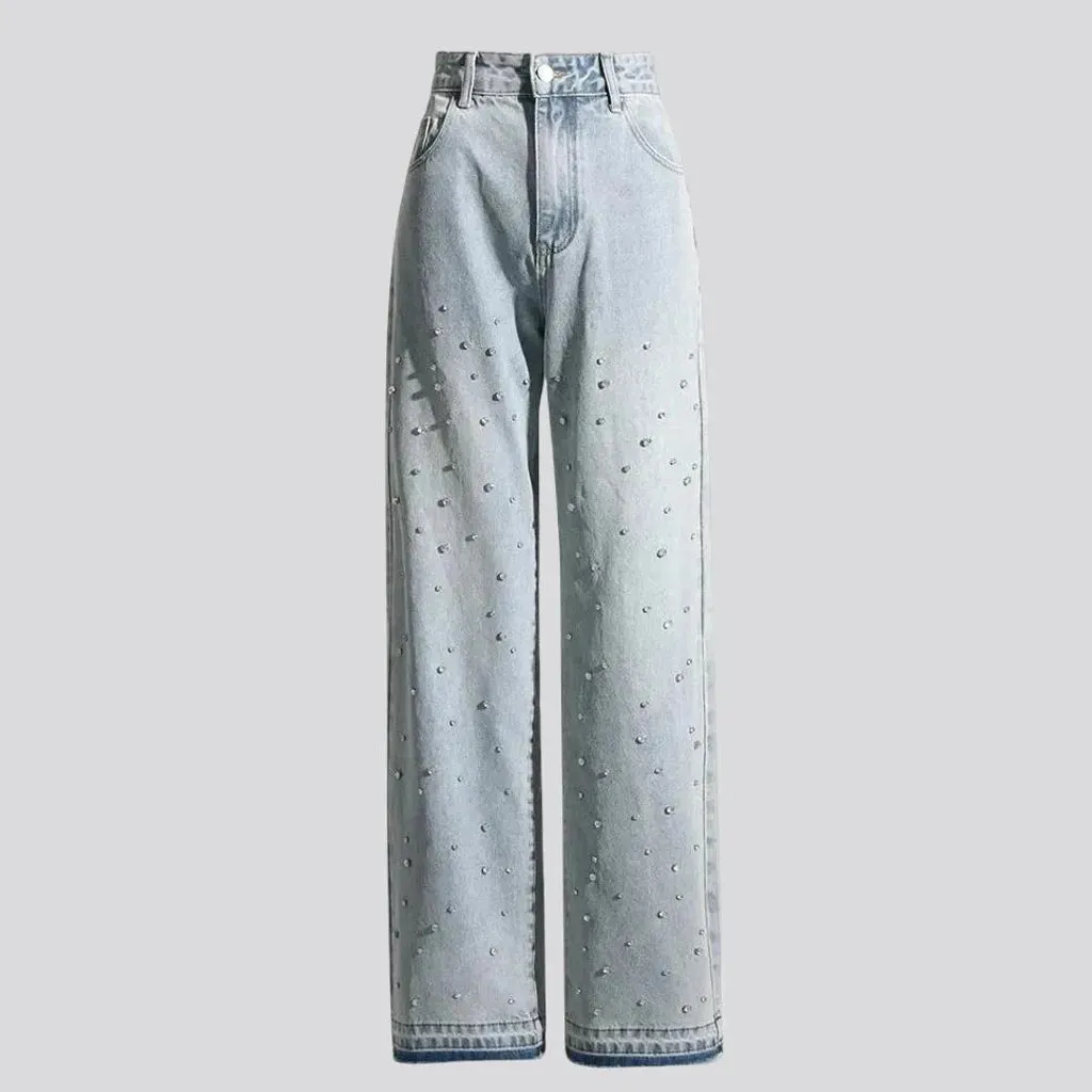 Baggy fit diamond patterned women's jeans