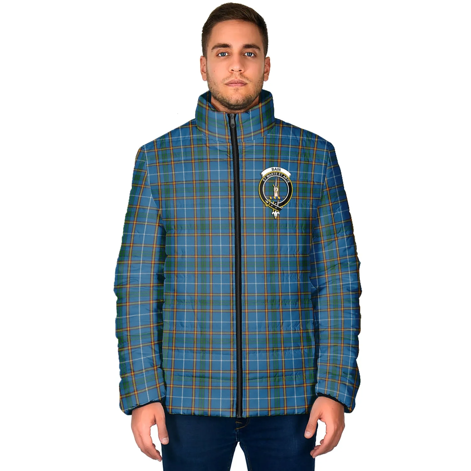 Bain Tartan Padded Jacket with Family Crest