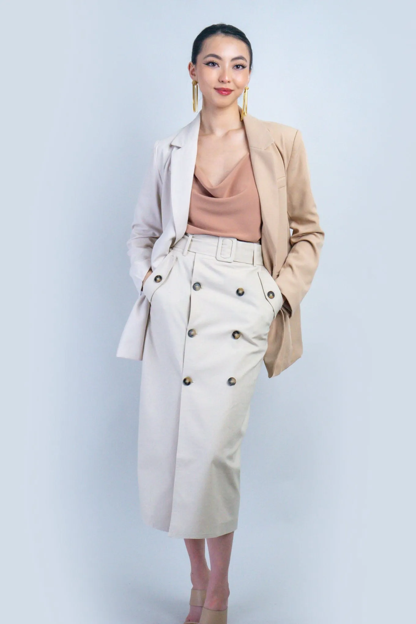 Beige and Khaki Color Block Blazer