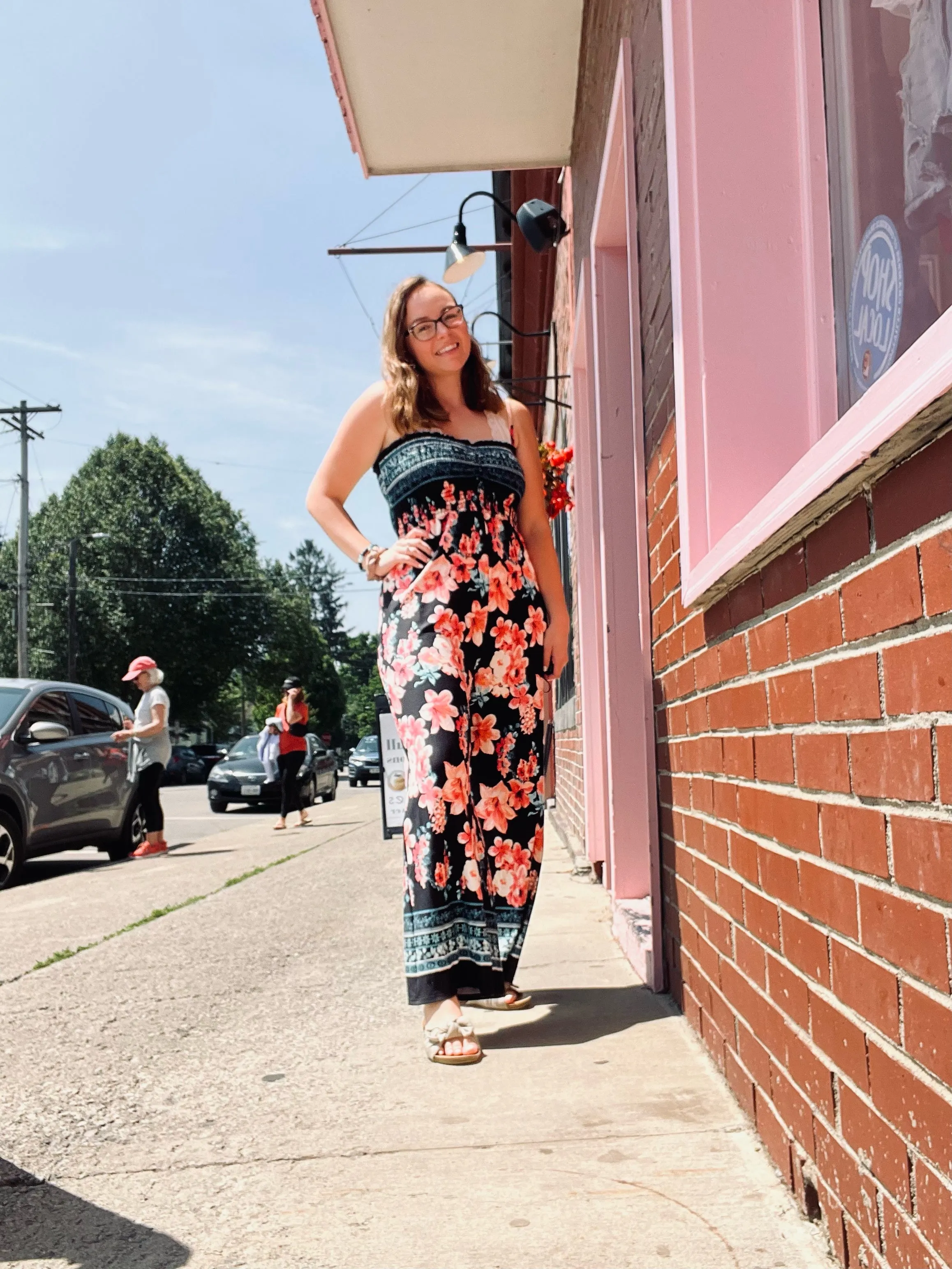 Black Floral Jumpsuit with Blue Edge Pattern