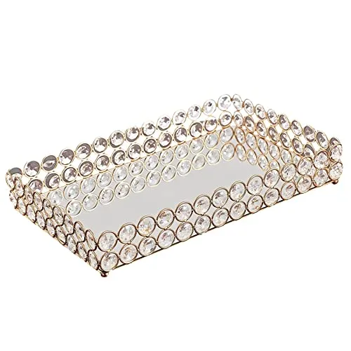 CALANDIS® 3 Size - Mirrored Tray Home Decor Crystal Vanity Makeup Perfume Jewelry Tray 30X20X5Cm