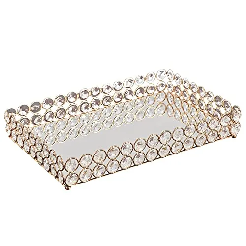 CALANDIS® 3 Size - Mirrored Tray Home Decor Crystal Vanity Makeup Perfume Jewelry Tray 30X20X5Cm