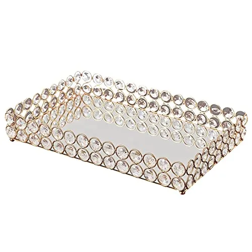 CALANDIS® 3 Size - Mirrored Tray Home Decor Crystal Vanity Makeup Perfume Jewelry Tray 30X20X5Cm