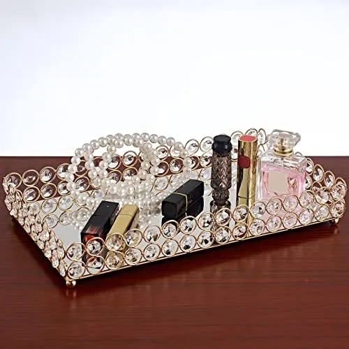 CALANDIS® 3 Size - Mirrored Tray Home Decor Crystal Vanity Makeup Perfume Jewelry Tray 30X20X5Cm