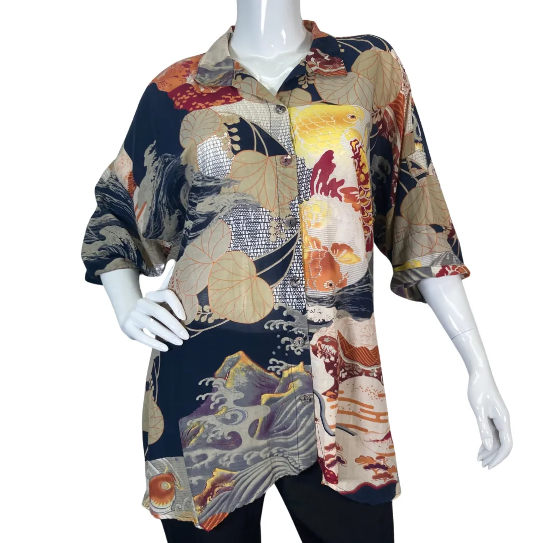 Citron Artistic Waves and Fish Blouse