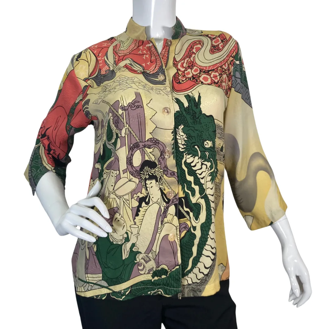 Citron Illustrated Beige Dragon Blouse