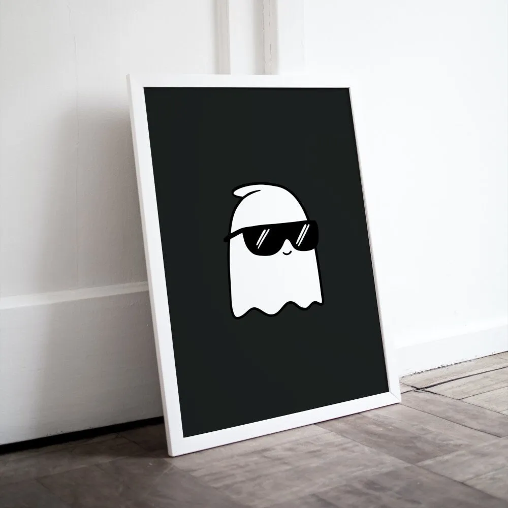 Cool Ghost Black & White Poster PRINTABLE WALL ART, Musician Gift, Cute Ghost Decor, Cool Poster, Rock And Roll Decor, Modern Gothic