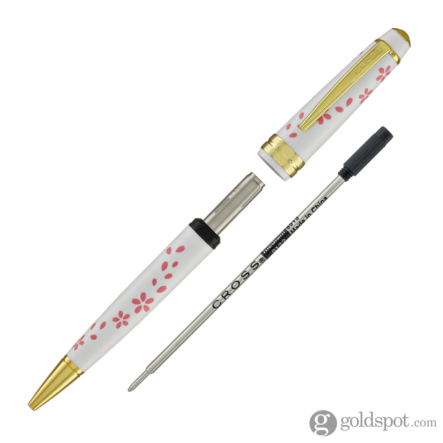 Cross Bailey Light Cherry Blossom Ballpoint Pen in Glossy White Resin with Gold PVD