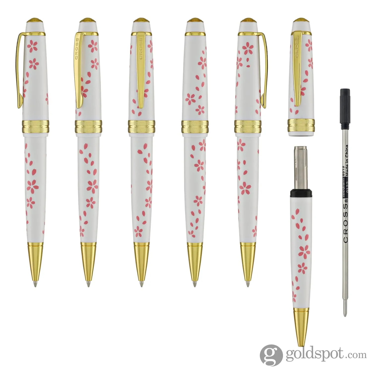 Cross Bailey Light Cherry Blossom Ballpoint Pen in Glossy White Resin with Gold PVD