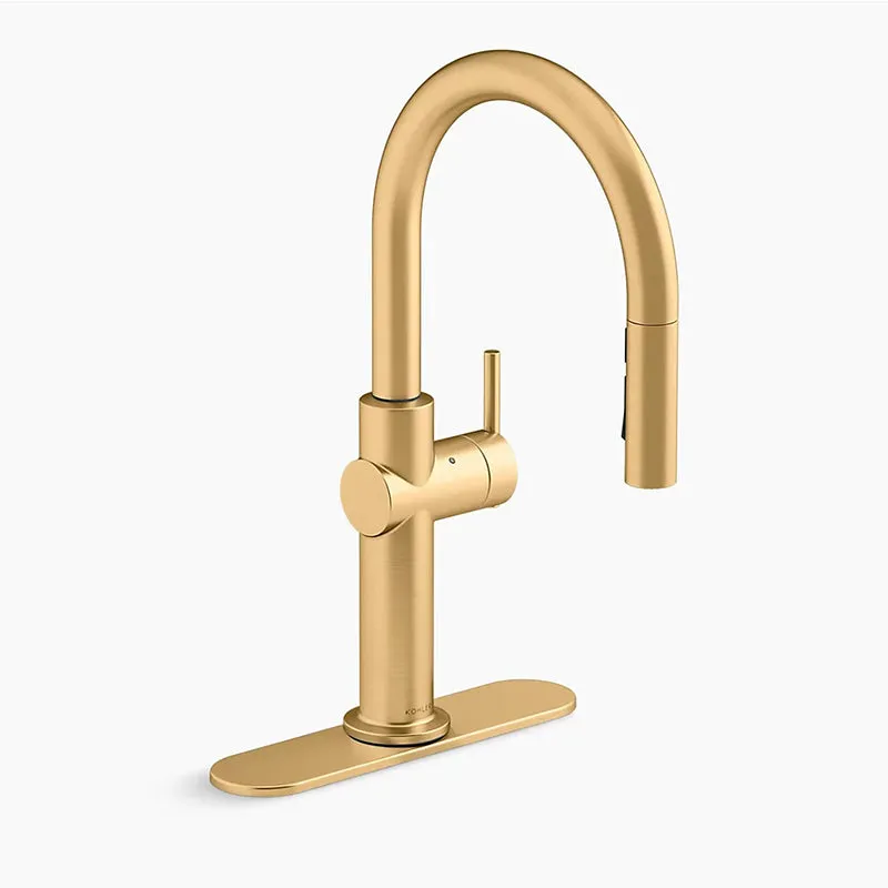 Crue Touchless Pull-Down Kitchen Faucet in Vibrant Brushed Moderne Brass