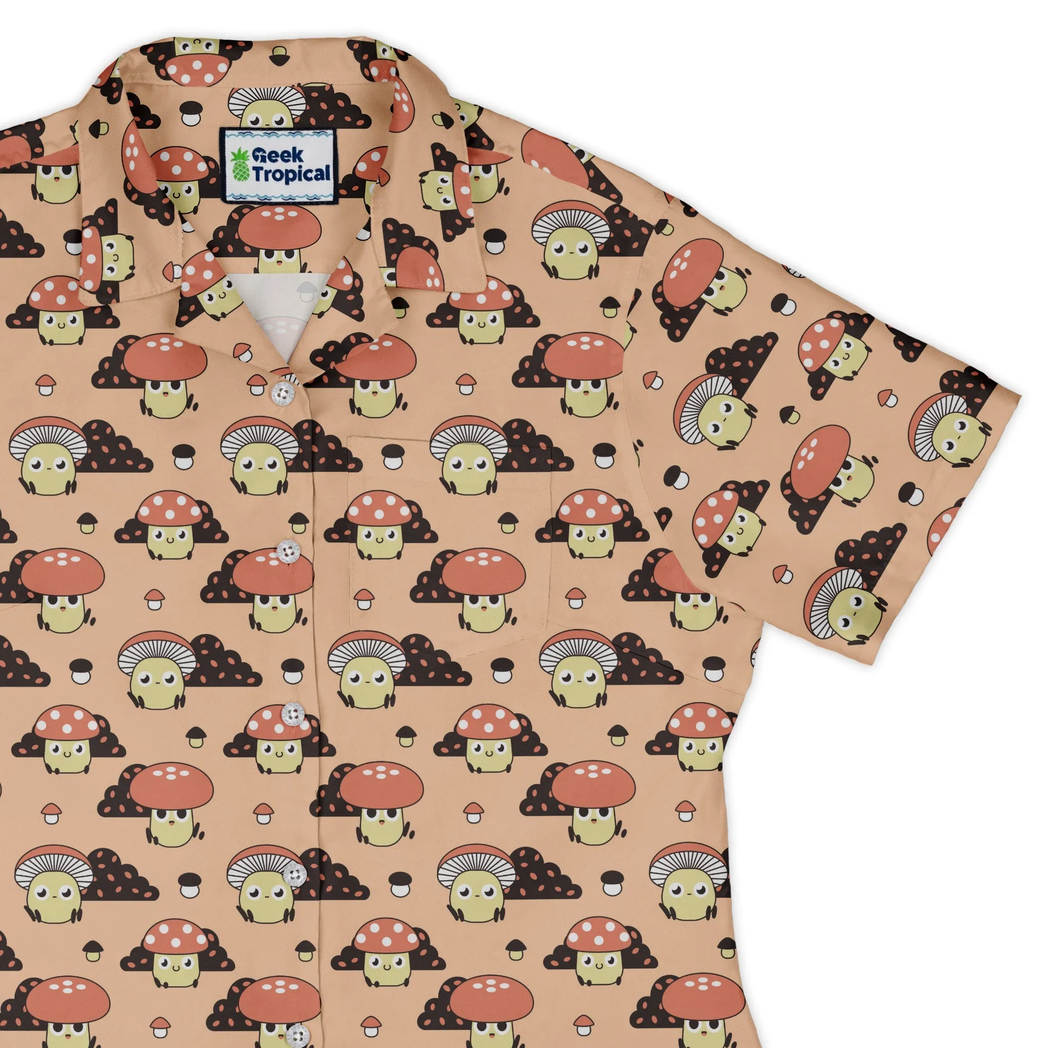 Cute Mushroom Fungi and Slime Curvy Button Up Shirt