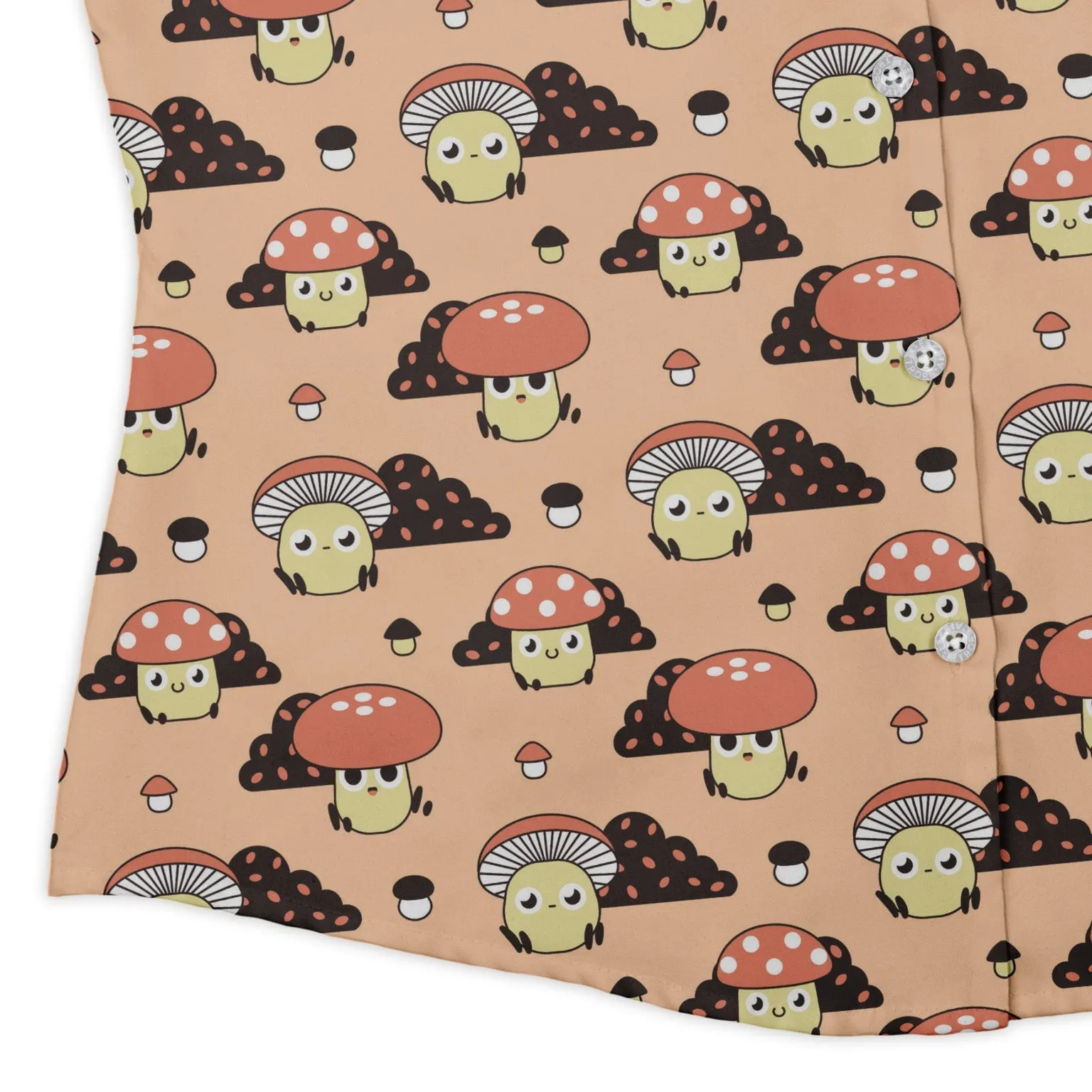 Cute Mushroom Fungi and Slime Curvy Button Up Shirt