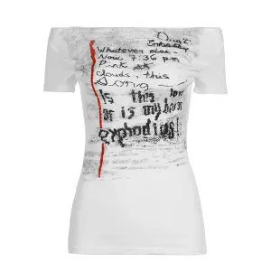 Cyber Goth Graffiti Print Graphic Tees Grunge Clothes Y2k Off Shoulder Tops Women T Shirts Summer 2024 P67-BZ12