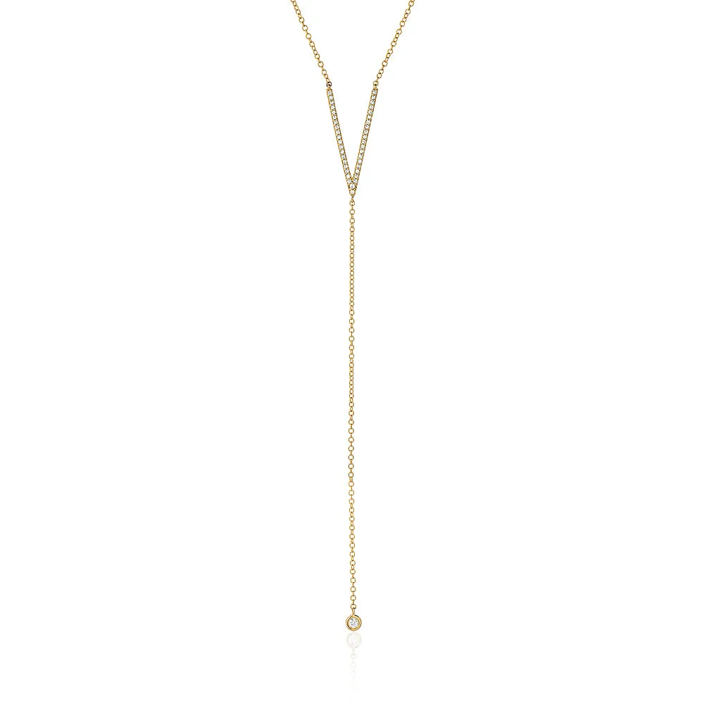 Diamond V and Bezel Lariat Necklace