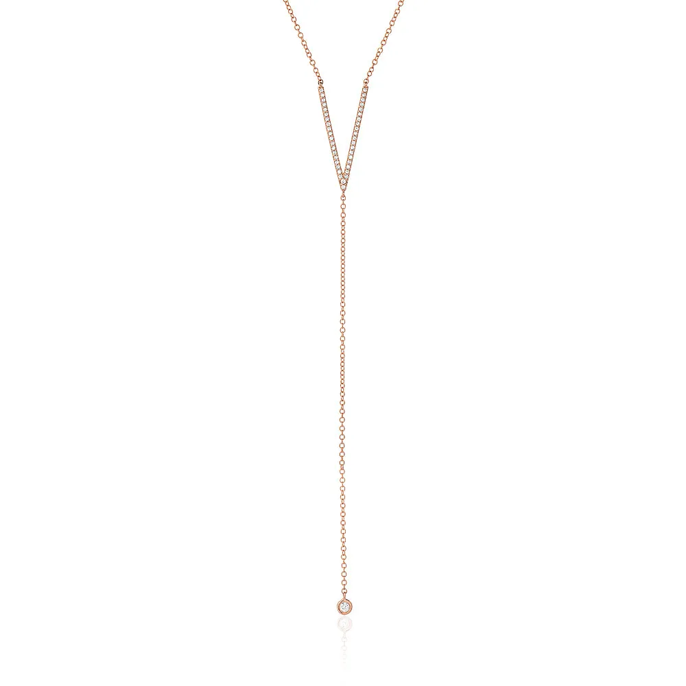 Diamond V and Bezel Lariat Necklace