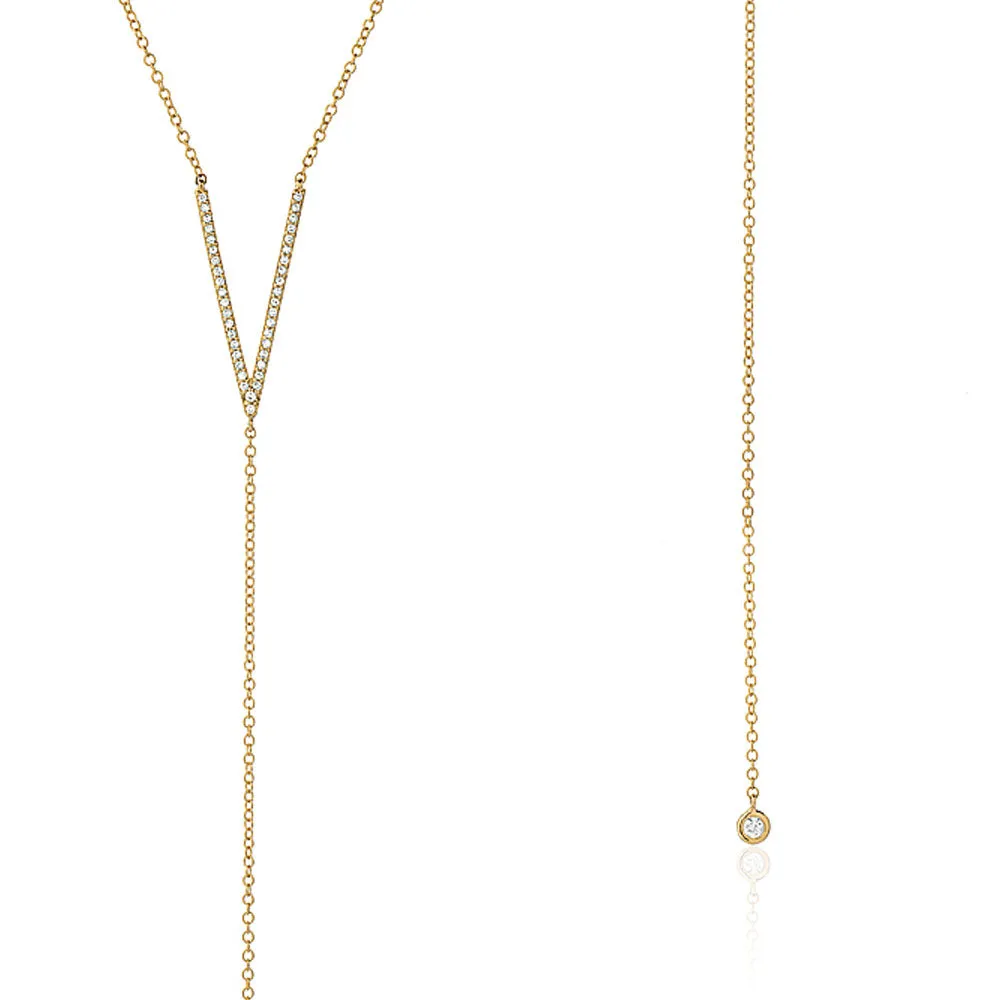 Diamond V and Bezel Lariat Necklace