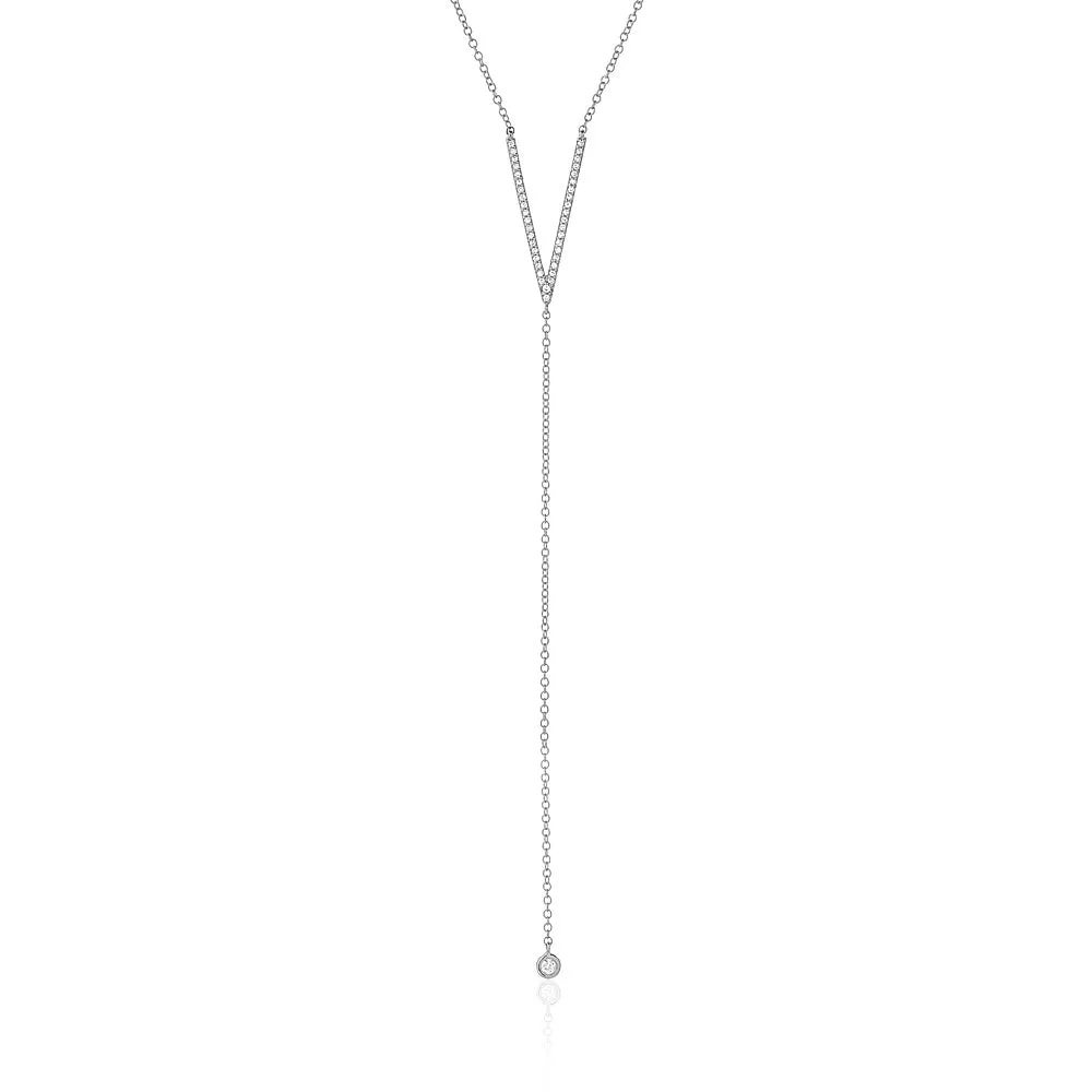 Diamond V and Bezel Lariat Necklace