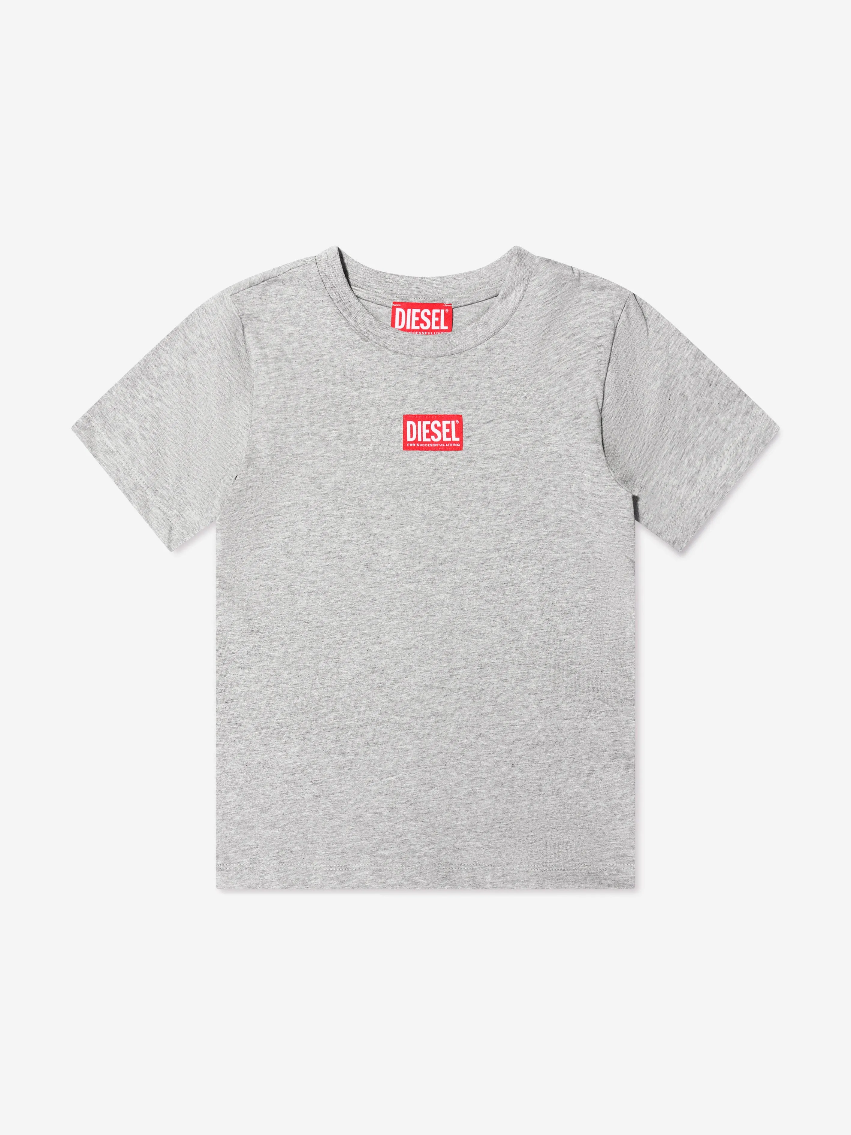 Diesel Boys Logo Print T-Shirt in Grey