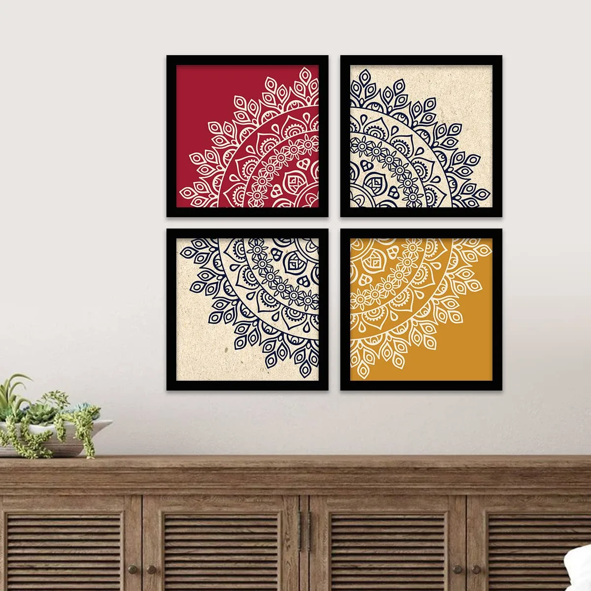 Digital Art Mandala Paintings for Wall Decoration- Modern Art Decor Frames for Living Room - Wall Paintings/Wall Hanging Set of 4 (Design 7)