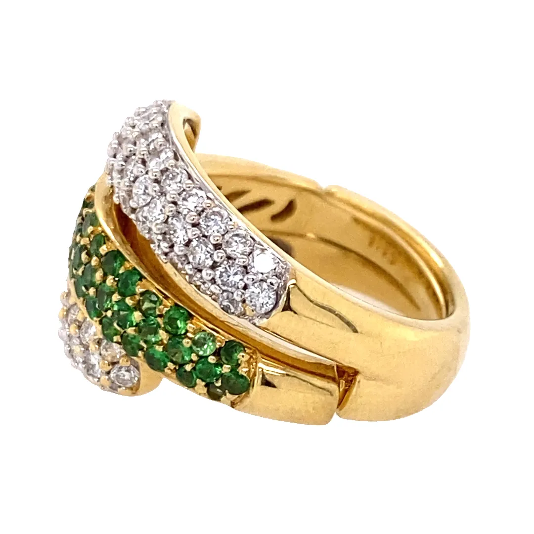 Estate Yellow Gold Two-Piece Diamond & Tsavorite Ring