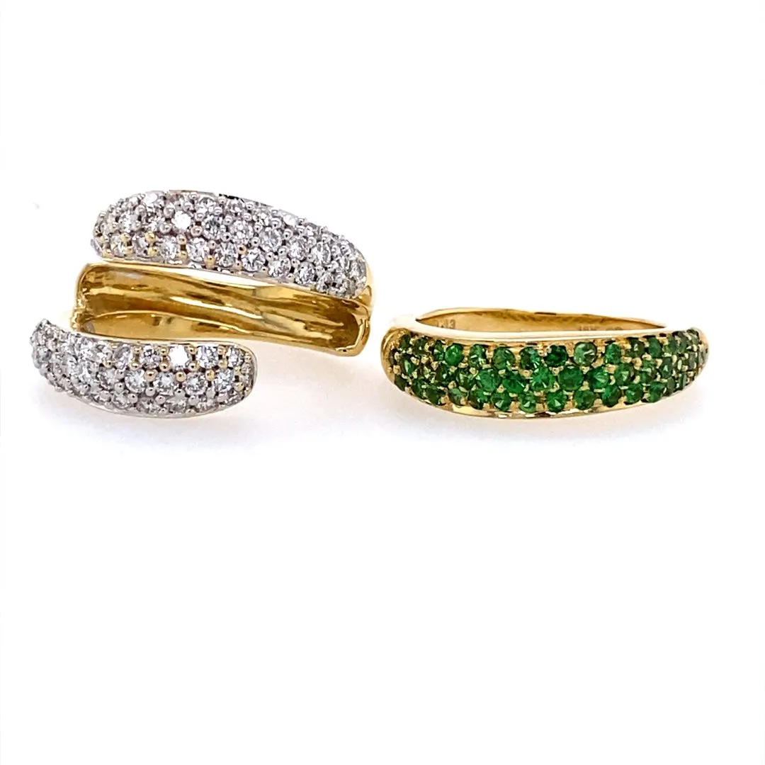 Estate Yellow Gold Two-Piece Diamond & Tsavorite Ring