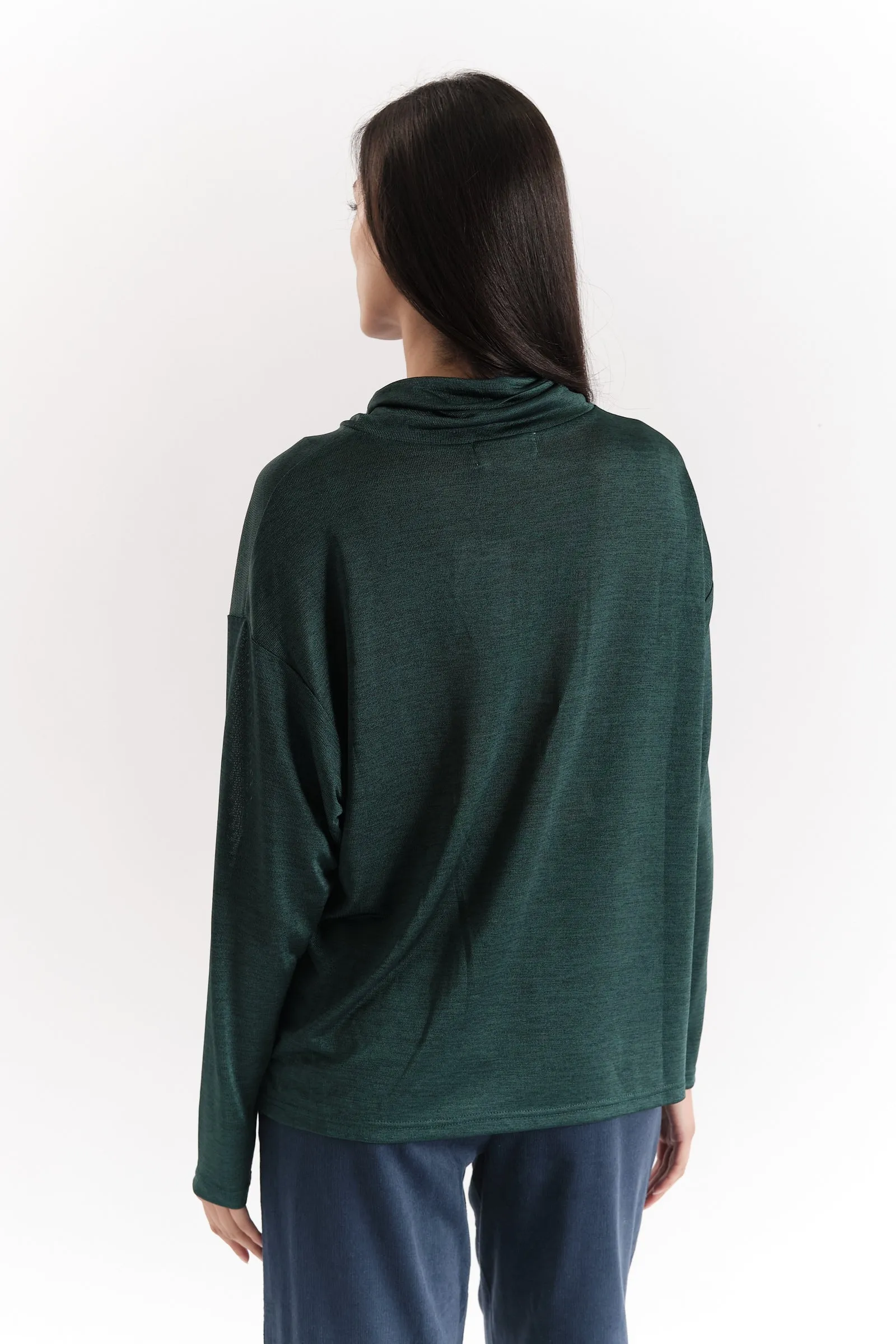 Europa Marl Polo Neck Top in Green