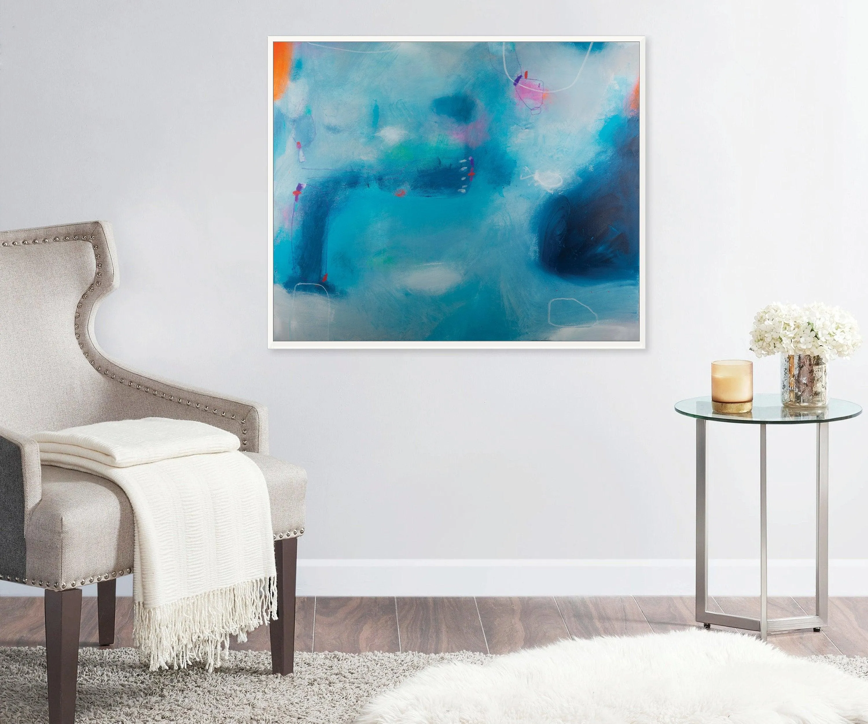 Extra large abstract print modern blue wall art, contemporary print blue minimalist painting print, acrylic abstract painting