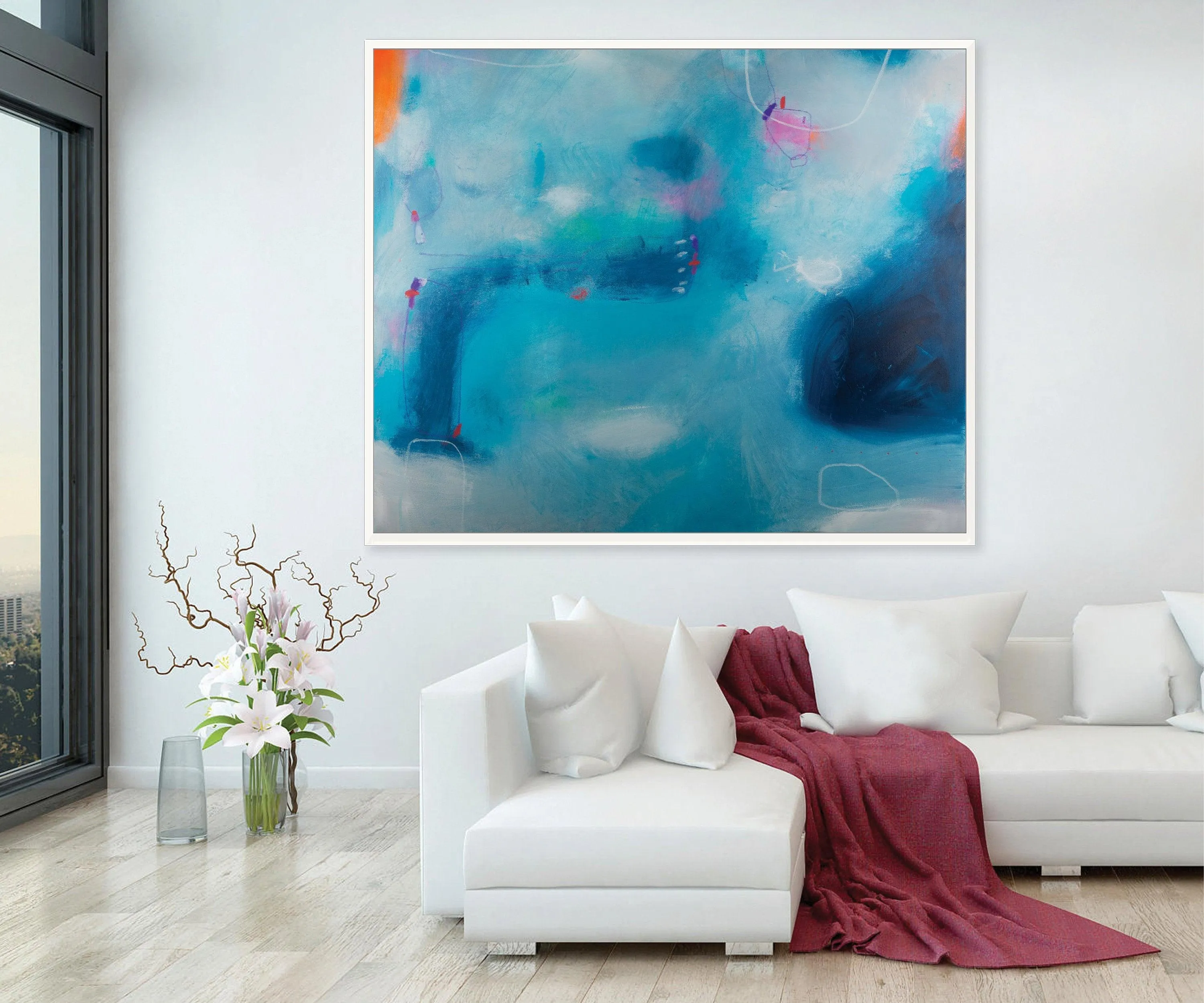 Extra large abstract print modern blue wall art, contemporary print blue minimalist painting print, acrylic abstract painting