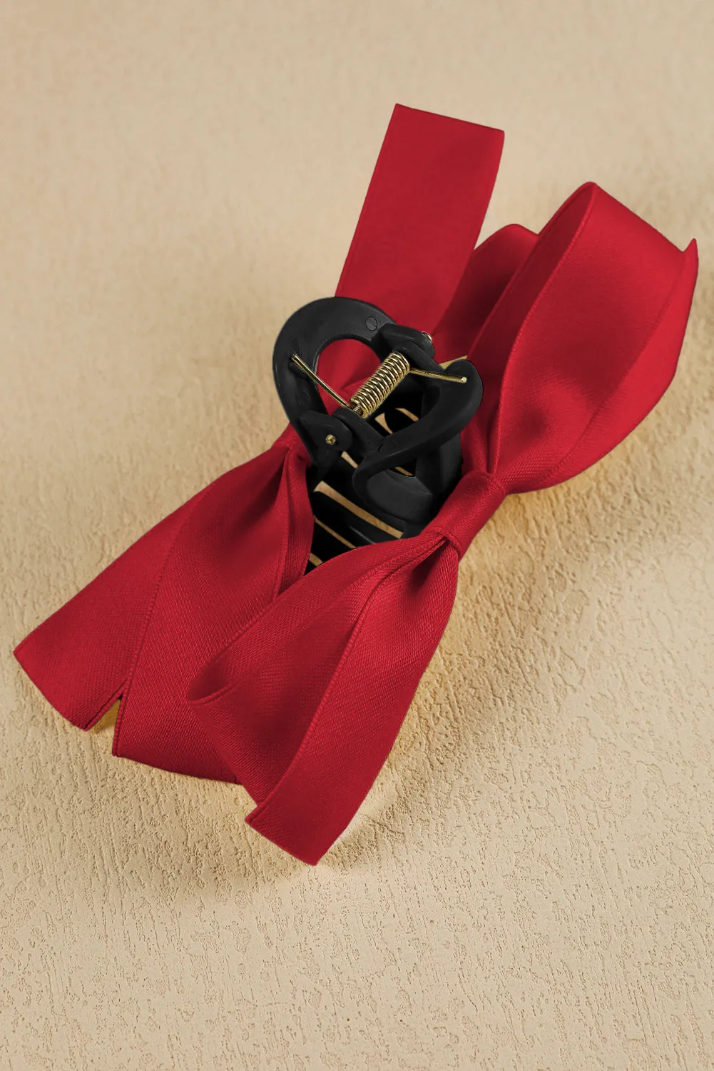 Fiery Red Solid Color Ribbon Bow Decor Hair Clip