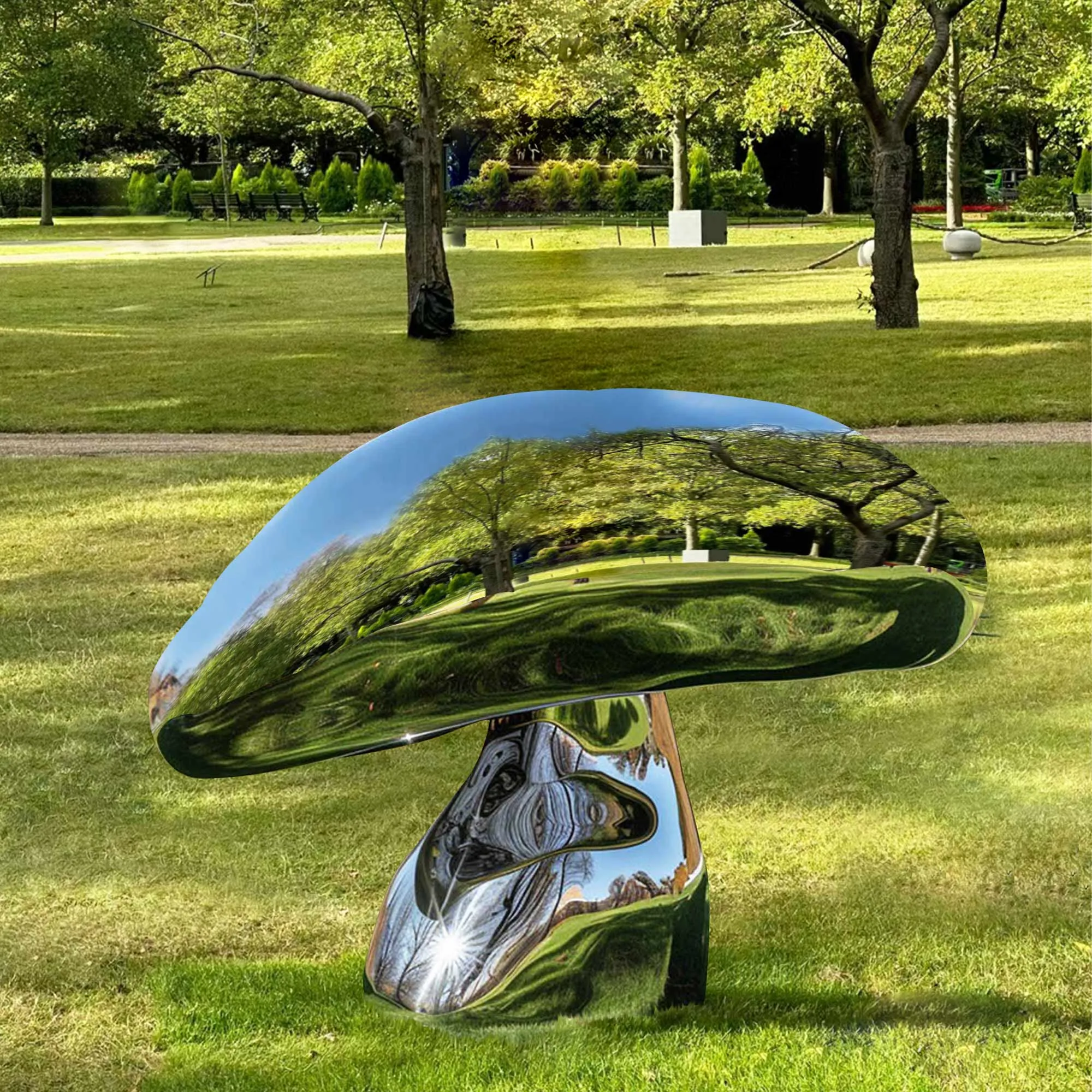 FINEST Mirror Polished Stainless Steel Mushroom Garden Sculpture FS-068