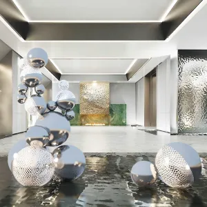 FINEST Modern Indoor Floor Art Geometric Stainless Steel Hollow Sphere Sculpture FS-096