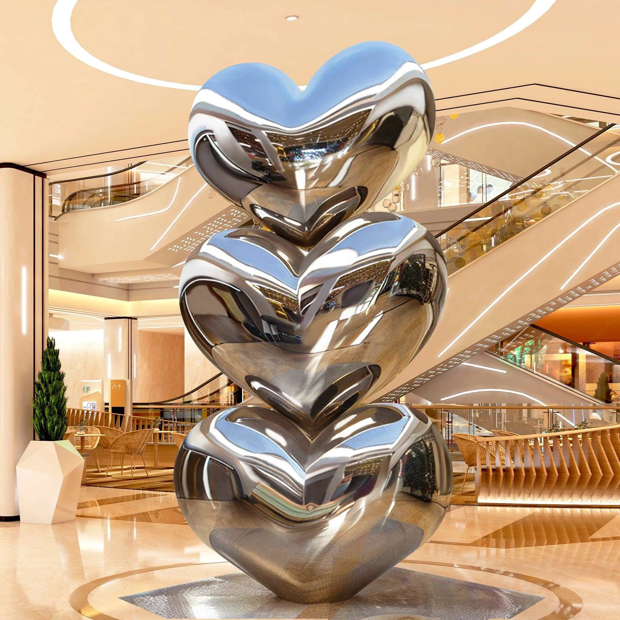 FINEST Modern Mirror Finish Stacked Heart Stainless Steel Sculpture FS-033