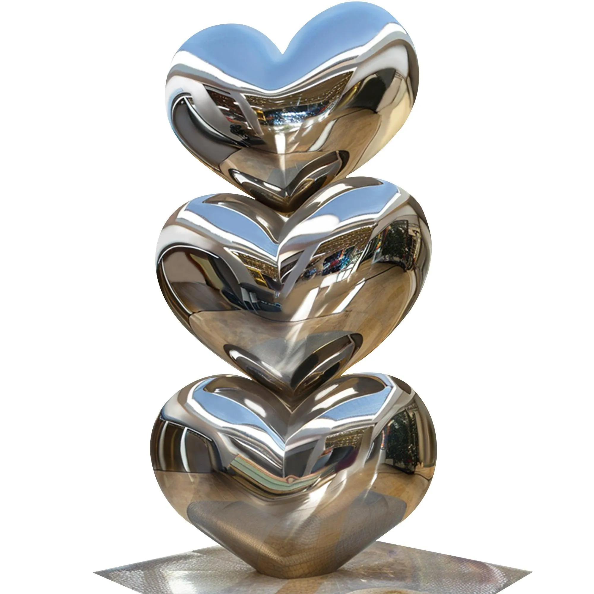 FINEST Modern Mirror Finish Stacked Heart Stainless Steel Sculpture FS-033