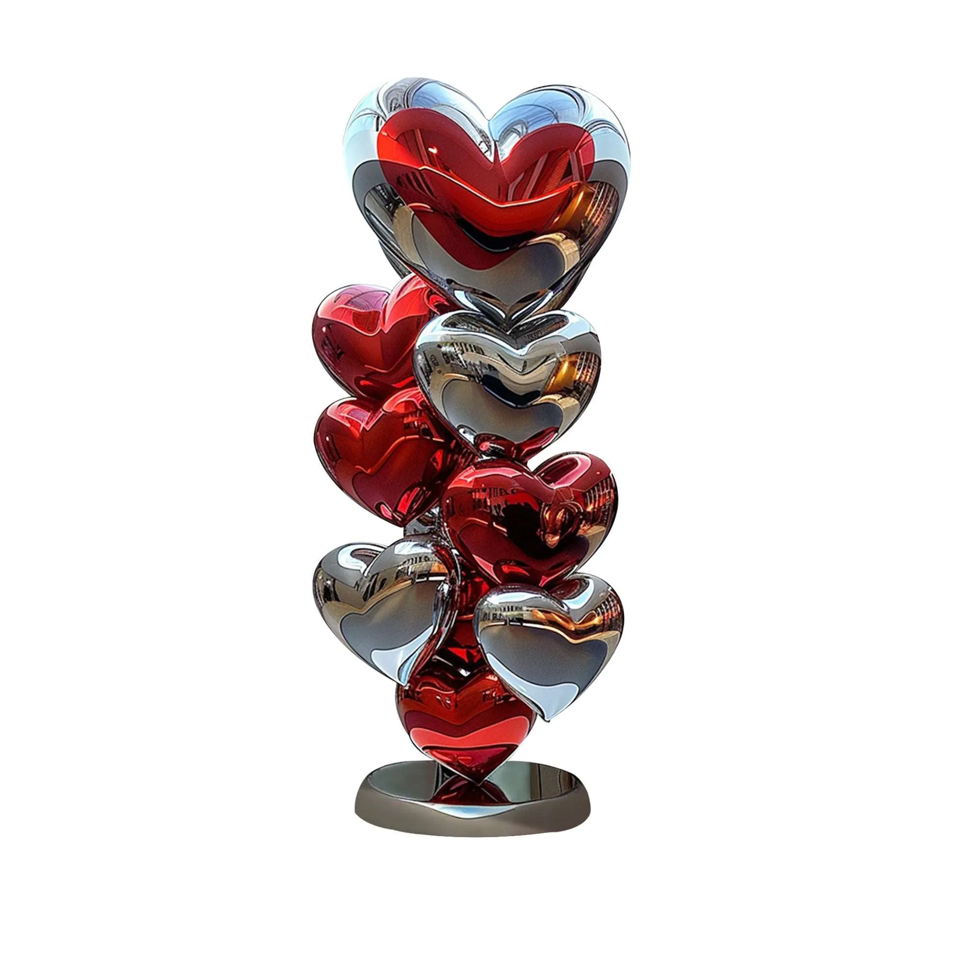 FINEST Modern Stainless Steel Artwork Red and Silver Stacked Heart Sculpture FS-071