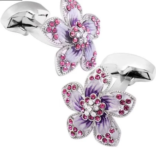 Flower Cufflinks with Crystals