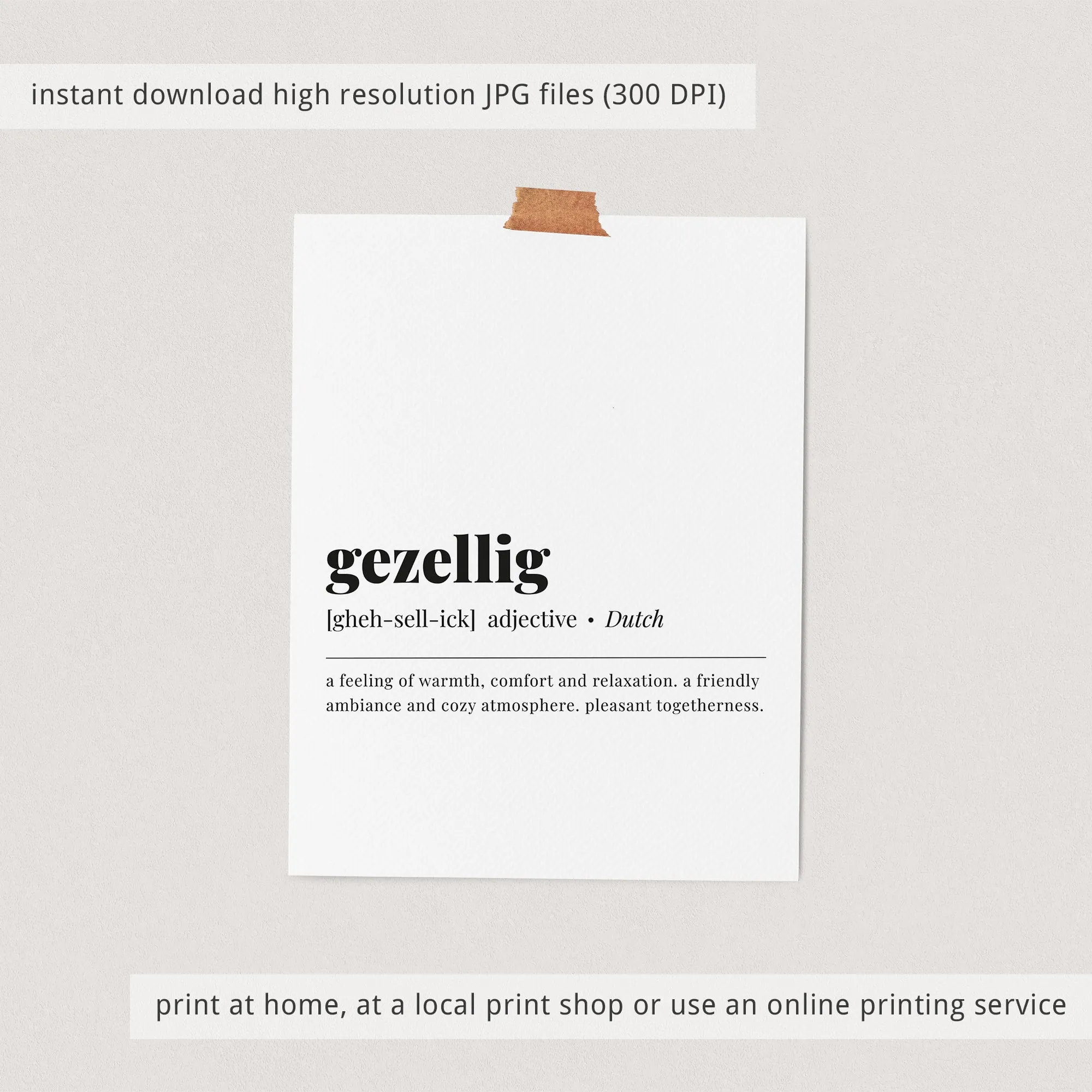 Gezellig Definition Print Instant Download