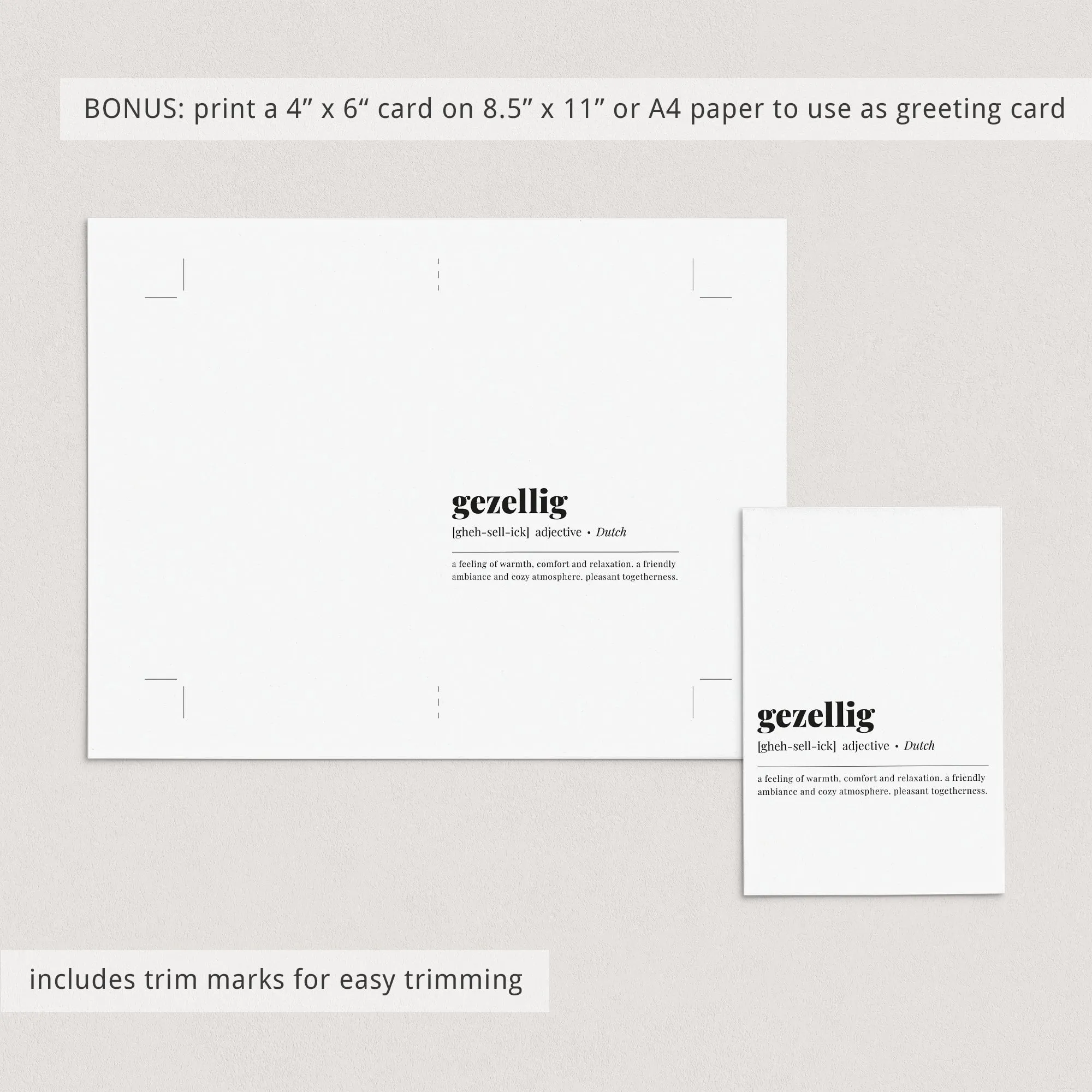 Gezellig Definition Print Instant Download