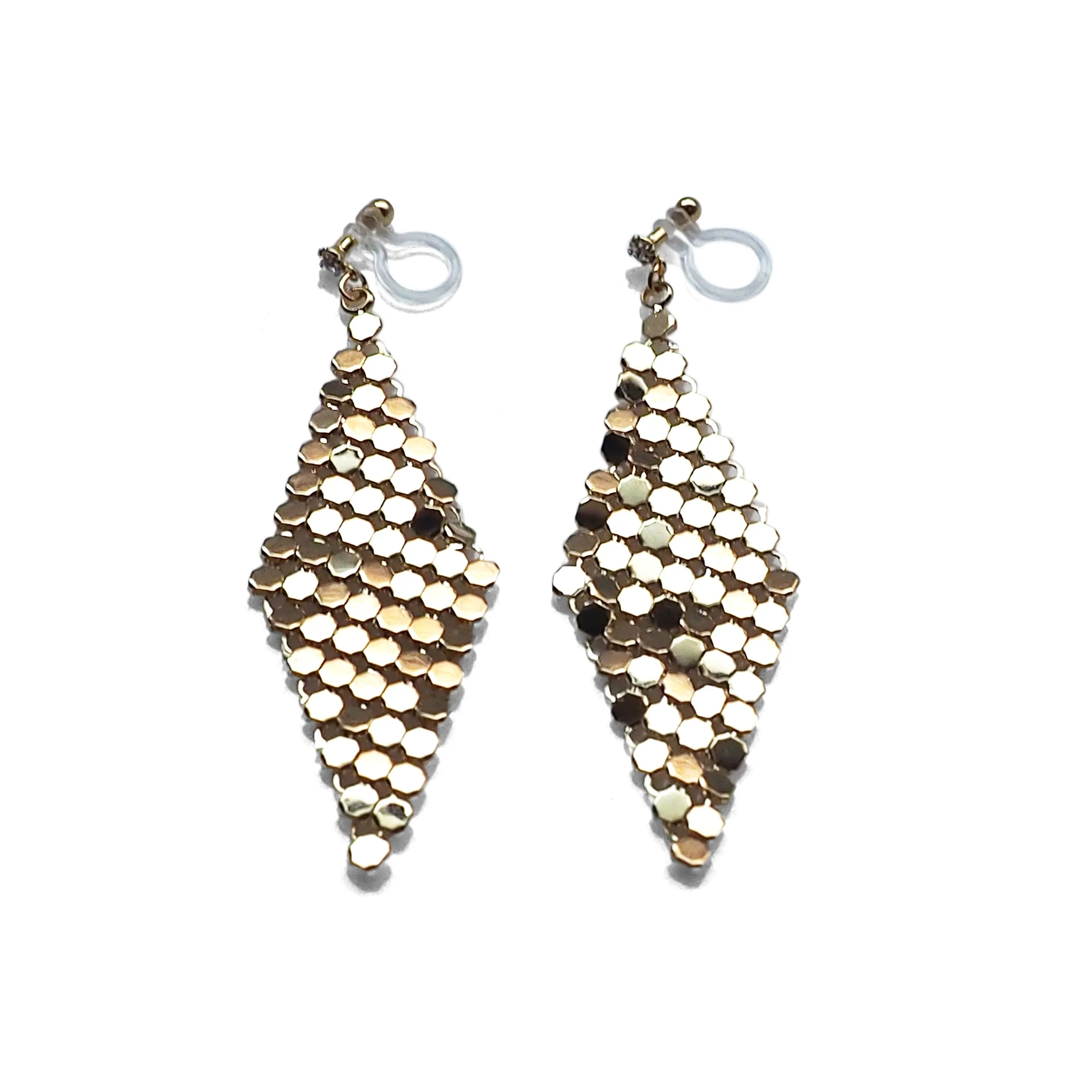 Gold mesh invisible clip on earrings