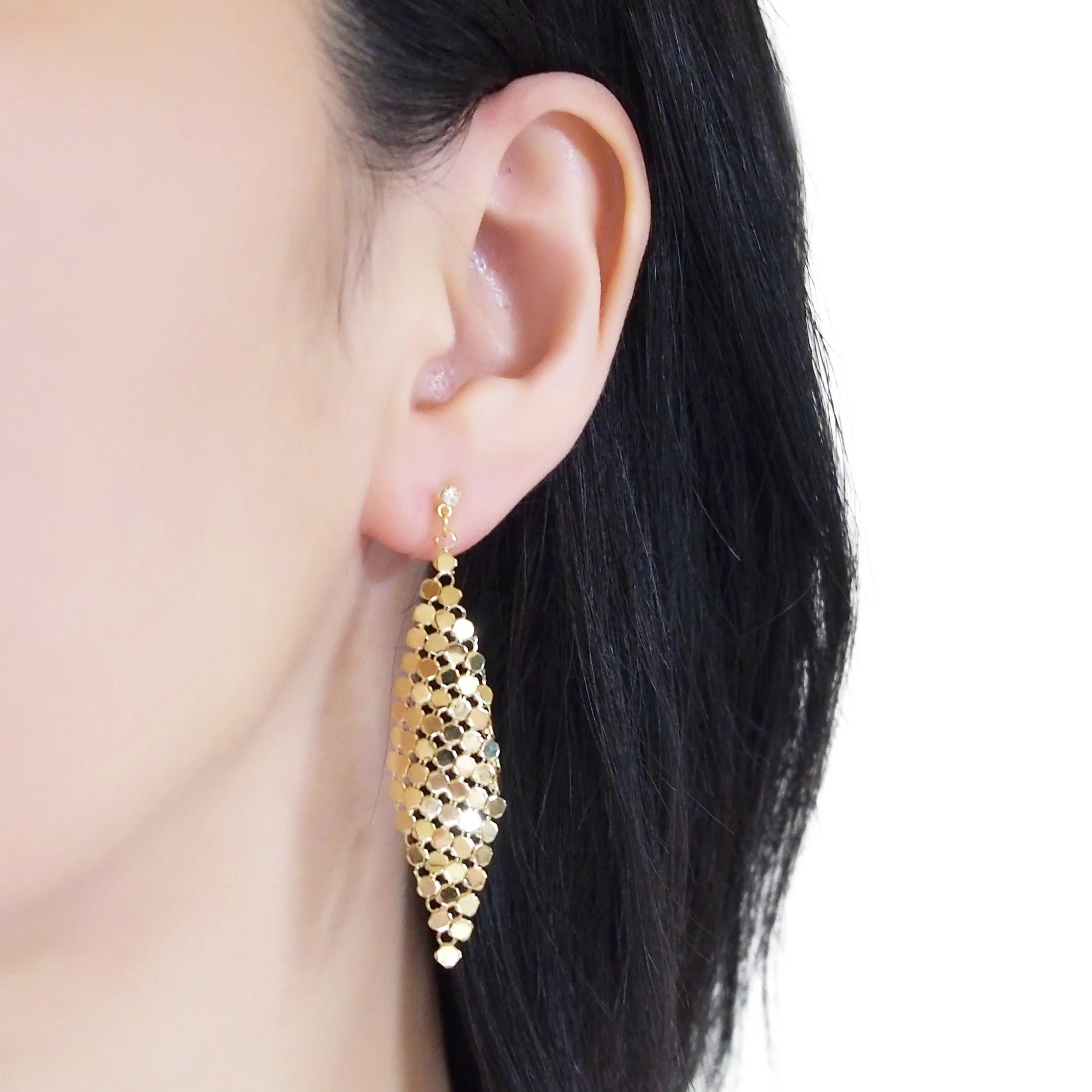 Gold mesh invisible clip on earrings