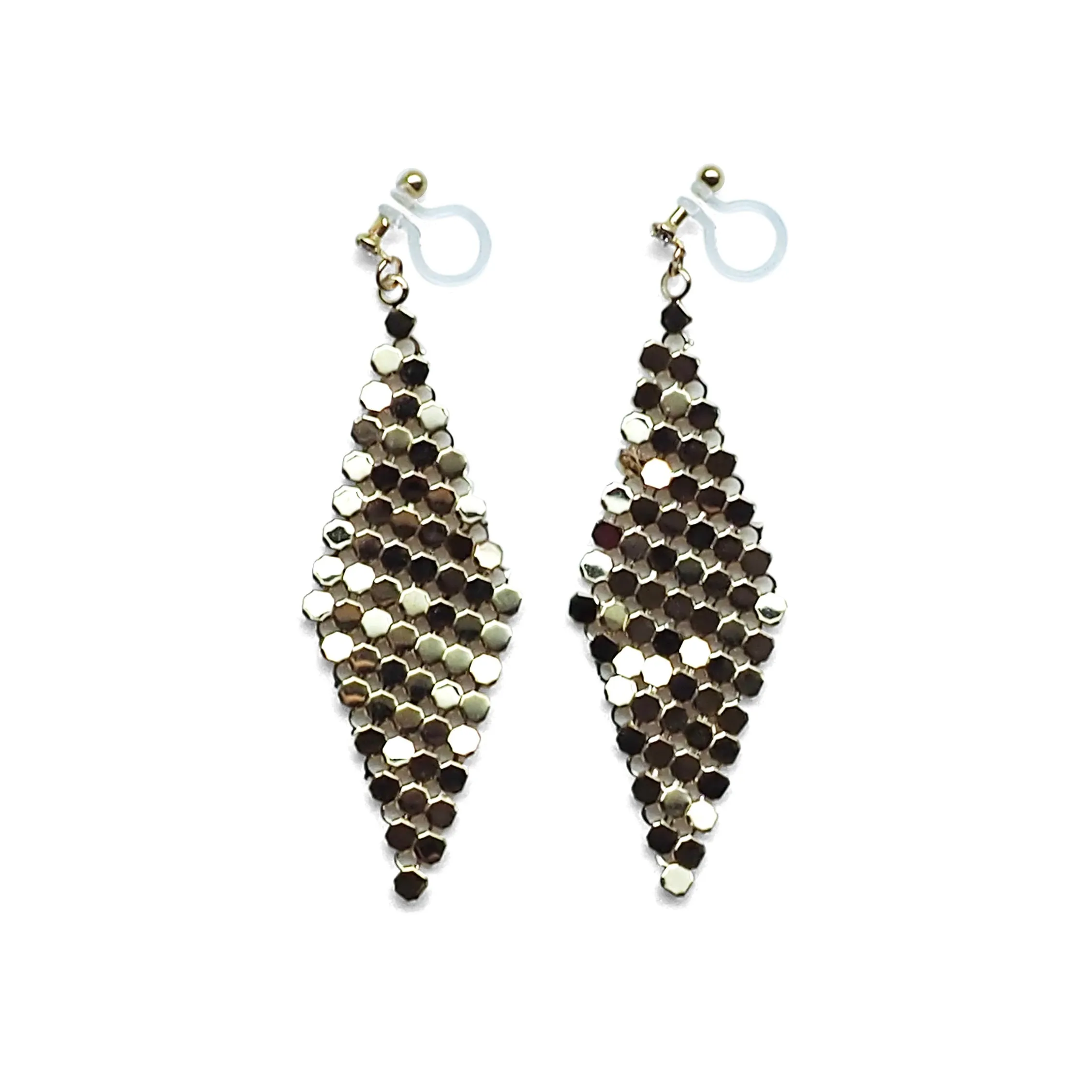 Gold mesh invisible clip on earrings