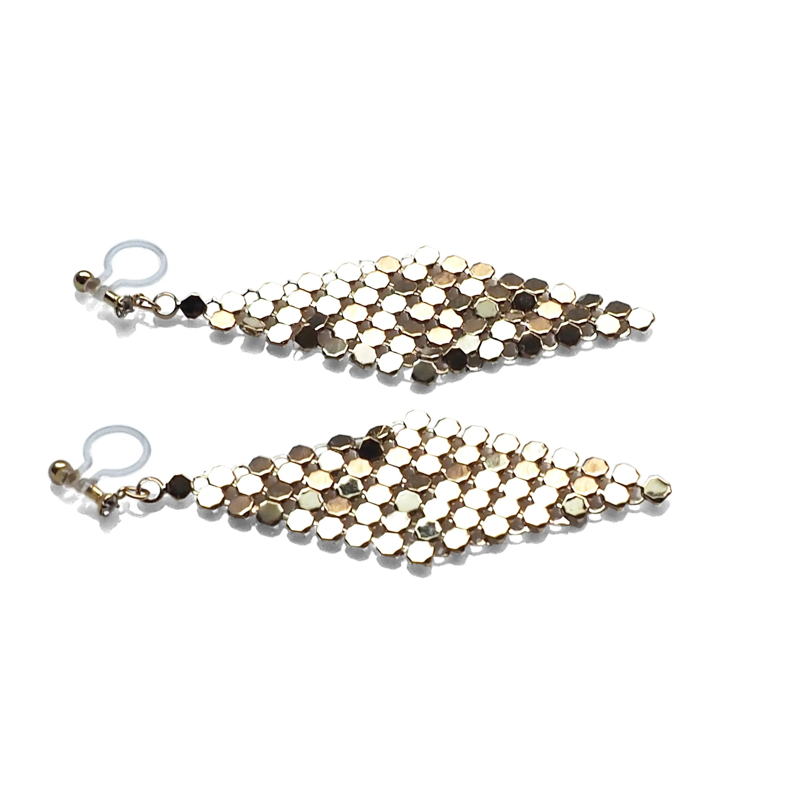 Gold mesh invisible clip on earrings